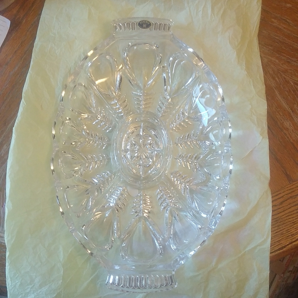 Divided Bohemia lead crystal serving dish